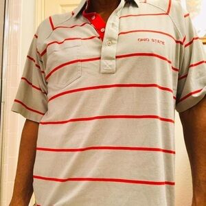 MENS VINTAGE OHIO STATE POLO GRAY RED STRIPE GAMEDAY XL FOOTBALL ALUMNI